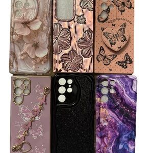 Floral and Butterfly Phone Case Set - Pink, Purple, Black